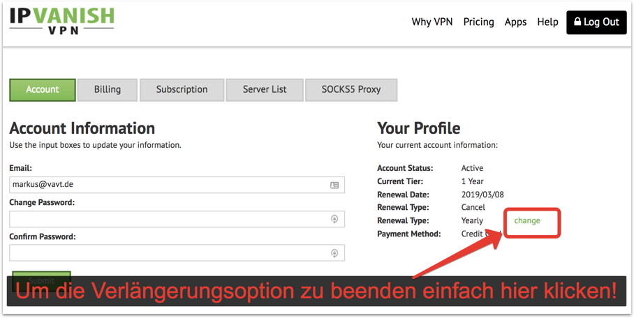 IPVanish VPN kündigen!